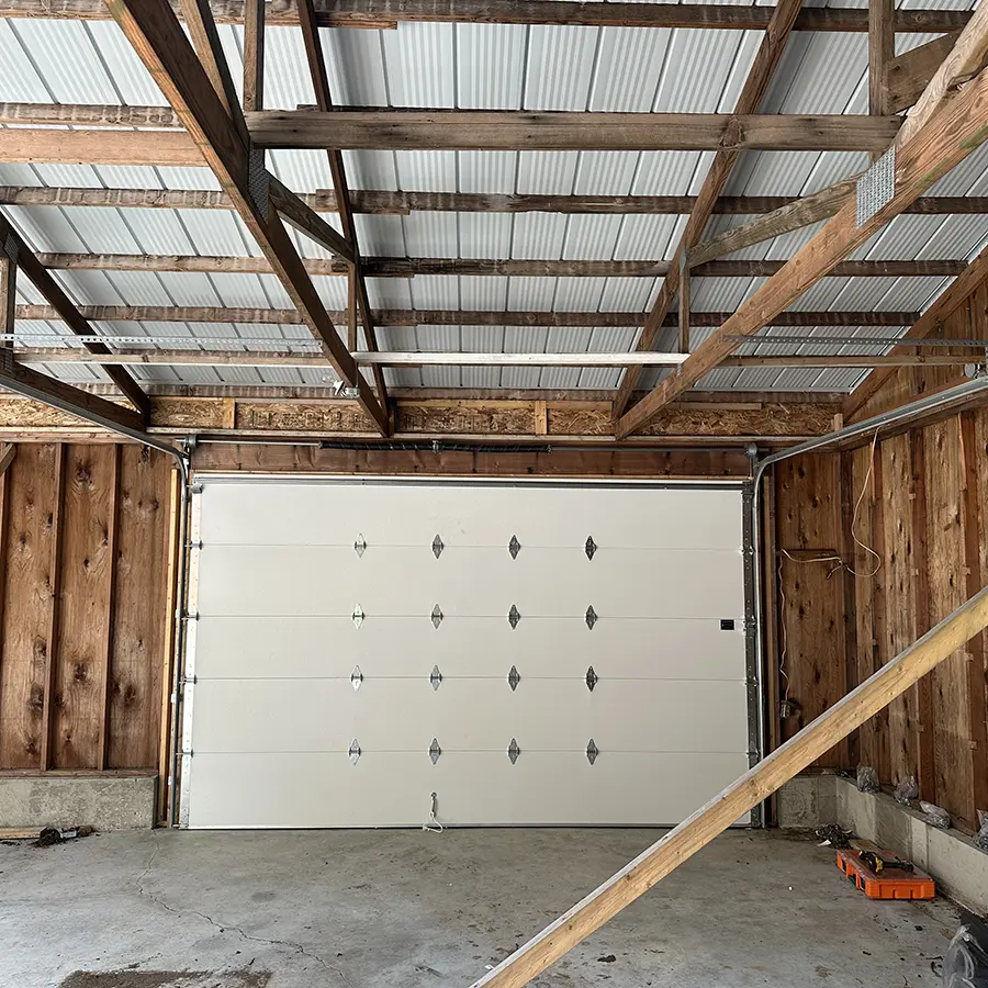 New garage door in barn or outbuilding